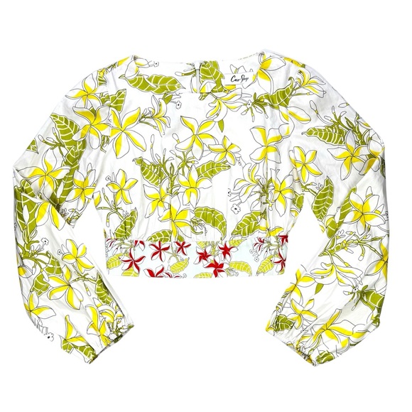 Coco Shop Floral Balloon Sleeve Cotton Crop Top, XS - Picture 1 of 8